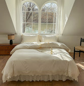 French Lace Floral Ruffle Bedding Set - White